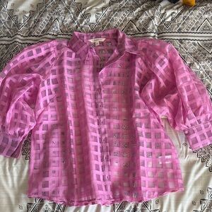 52Seven Pink Sheer Checkered Blouse